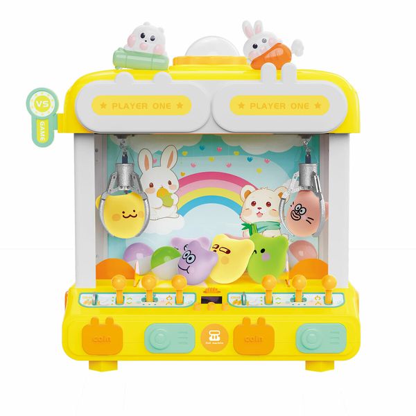 2 Person Mini Claw Machine Miniature Toy Crane Grabber Candy Catch Game Prize Chocolate Arcade Dispenser Clip Doll Simulator with LED Light Music