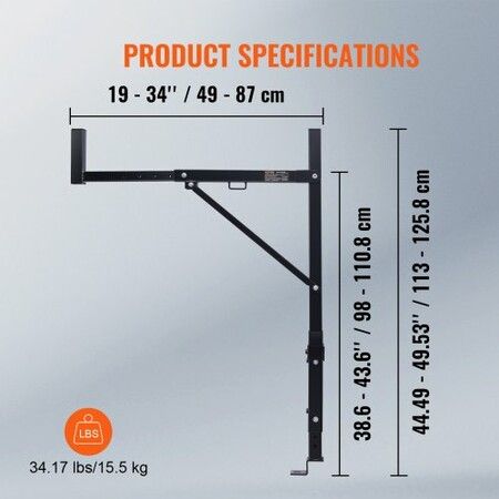 Truck Rack, 19-34inch Extendable Truck Ladder Rack, 38.6"-43.6" Adjustable Height, 250 lbs Capacity Steel Ladder Rack for Truck, Heavy Duty Truck Bed Rack for Kayak, Surfboard, Lumber, Ladder