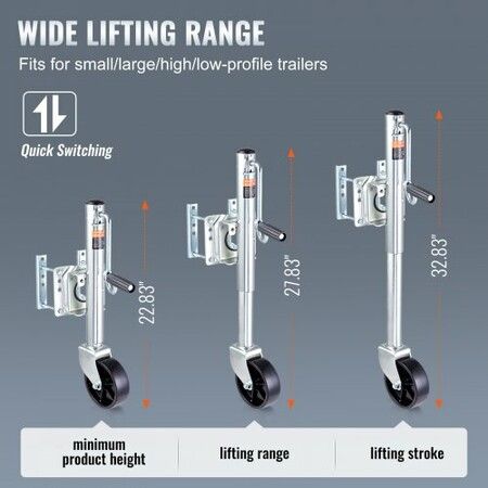 Trailer Jack, Boat Trailer Jack 32.8 in, Bolt-on Trailer Tongue Jack Weight Capacity 1000 lb, with PP Wheel and Handle for lifting RV Trailer, Horse Trailer, Utility Trailer, Yacht Trailer