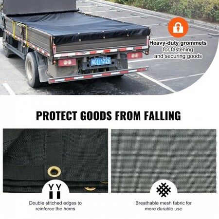 Dump Truck Mesh Tarp, 6 x 14 ft, PVC Coated Black Heavy Duty Cover with 5.5" 18oz Double Pocket, Brass Grommets, Reinforced Double Needle Stitch Webbing Fits Manual or Electric Dump Truck System