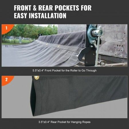 Dump Truck Mesh Tarp, 6 x 14 ft, PVC Coated Black Heavy Duty Cover with 5.5" 18oz Double Pocket, Brass Grommets, Reinforced Double Needle Stitch Webbing Fits Manual or Electric Dump Truck System