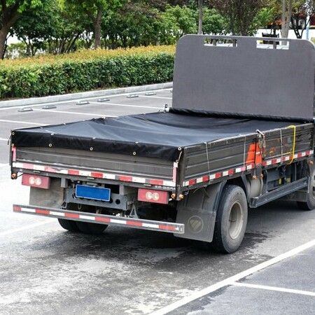 Dump Truck Mesh Tarp, 6 x 14 ft, PVC Coated Black Heavy Duty Cover with 5.5" 18oz Double Pocket, Brass Grommets, Reinforced Double Needle Stitch Webbing Fits Manual or Electric Dump Truck System