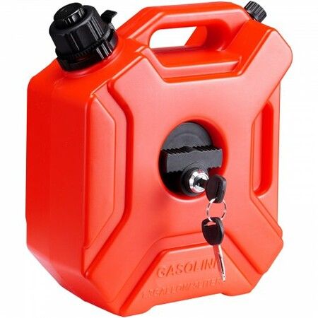 Water Can, 1.3 Gallon/5L, Water Tank with Spout and Lockable Bracket, Storage Water Container, Auto-Off Function & Adjustable Flow Rate, Compatible with Most Cars Motorcycle SUV ATV UTV, Red