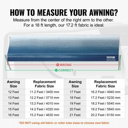 RV Awning Fabric Replacement, 5.2m Fabric Length for 5.5m Awning, Heavy Duty 3-Ply 16oz PVC Camper Awning Fabric, Waterproof & UV Protection Outdoor Canopy for RV, Trailer, Motorhome, Blue Fade