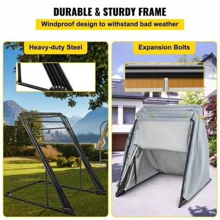 Motorcycle Shelter, Waterproof Motorcycle Cover, Heavy Duty Motorcycle Shelter Shed, 420D Oxford Motorbike Shed Anti-UV, 110.2\"x41.3\"x63.8\" Grey Shelter Storage Garage Tent with Lock & Weight