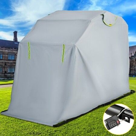 Motorcycle Shelter, Waterproof Motorcycle Cover, Heavy Duty Motorcycle Shelter Shed, 420D Oxford Motorbike Shed Anti-UV, 110.2\"x41.3\"x63.8\" Grey Shelter Storage Garage Tent with Lock & Weight