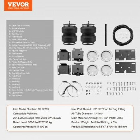 Air Bag Suspension Kit, Air Springs Suspension Bag Kit Compatible with 2014-2023 Dodge Ram 2500 2WD 4WD, 5000 lbs Loading, 5 to 100 PSI