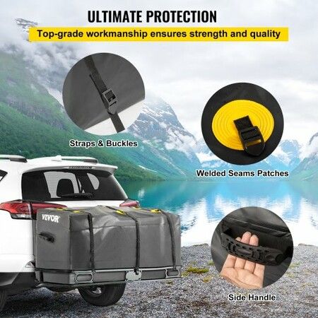 Hitch Cargo Carrier Bag, Waterproof 840D PVC,121.9cmx50.8cmx55.9cm (12 Cubic Feet), Heavy Duty Cargo Bag for Hitch Carrier with Reinforced Straps, Fits Car Truck SUV Vans Hitch Basket