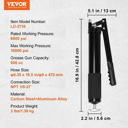 Manual Grease Gun 10000 PSI 20 oz Heavy Duty Lever Action Grease Gun