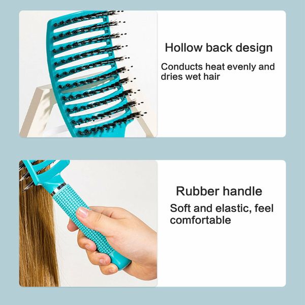 Boar Bristle Curved Hair Brush For Detangling Wet Or Dry Long Thick Hair Color Coloful