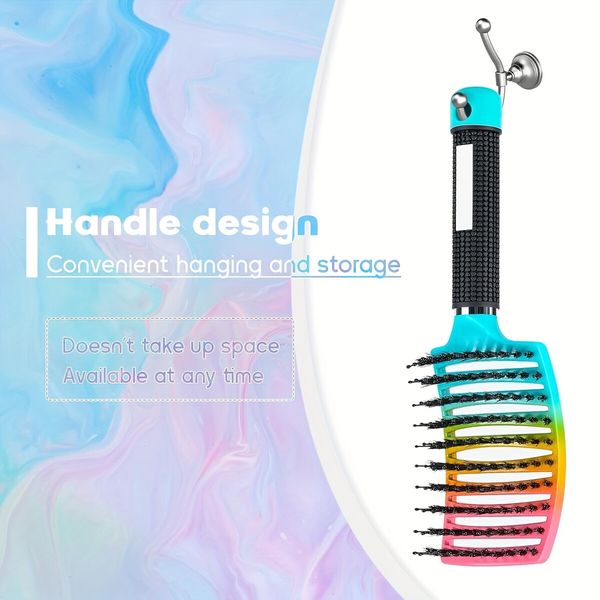 Boar Bristle Curved Hair Brush For Detangling Wet Or Dry Long Thick Hair Color Coloful