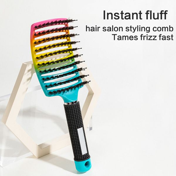 Boar Bristle Curved Hair Brush For Detangling Wet Or Dry Long Thick Hair Color Coloful