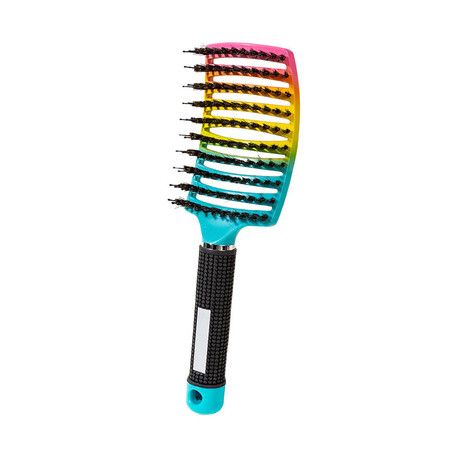 Boar Bristle Curved Hair Brush For Detangling Wet Or Dry Long Thick Hair Color Coloful