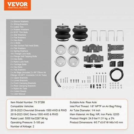 Air Bag Suspension Kit, Air Springs Suspension Bag Kit Compatible with 2019-2023 Chevrolet Silverado 1500 and GMC Sierra 1500 4WD RWD, 5000 lbs Loading, 5 to 100 PSI