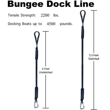 2Pcs 4FT Bungee Dock Line Boat Ropes for Docking Line Mooring Rope with Stainless Steel Clip Accessories for Boats