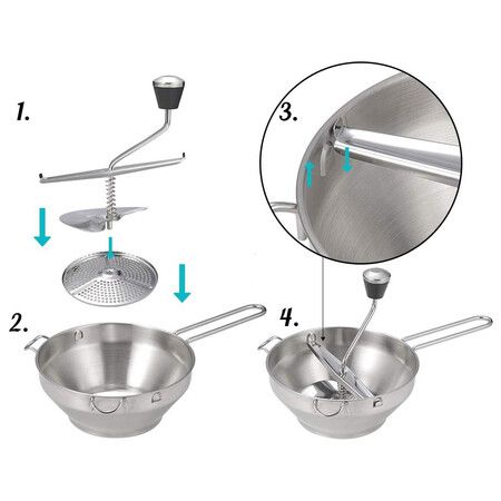 Rotary Food Mill Potato Ricer with 3 Interchangeable Disks, Great for Making Puree or Soups of Vegetables