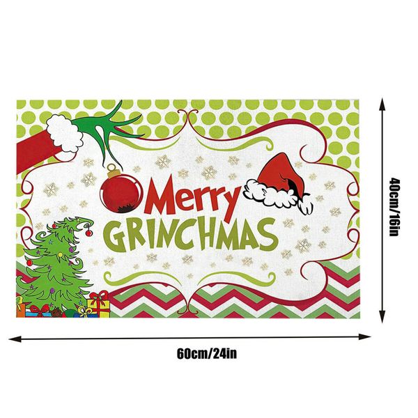 Grinch Christmas Doormat Plaid Washable Non-Slip  Front Door Mat Indoor Outdoor Holiday Decor