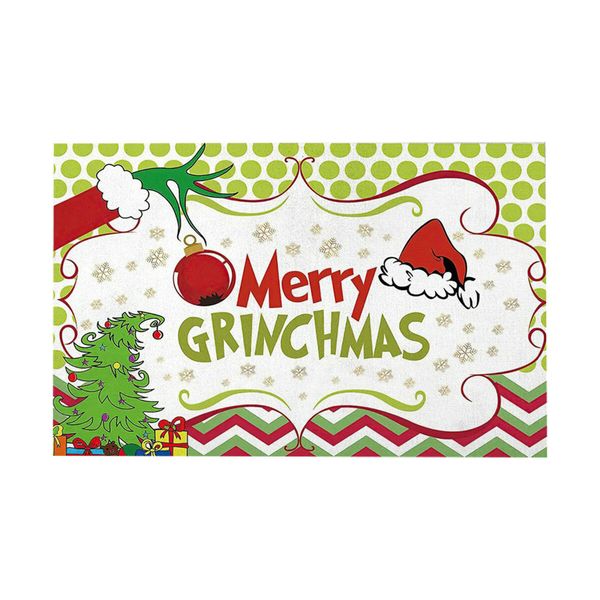 Grinch Christmas Doormat Plaid Washable Non-Slip  Front Door Mat Indoor Outdoor Holiday Decor