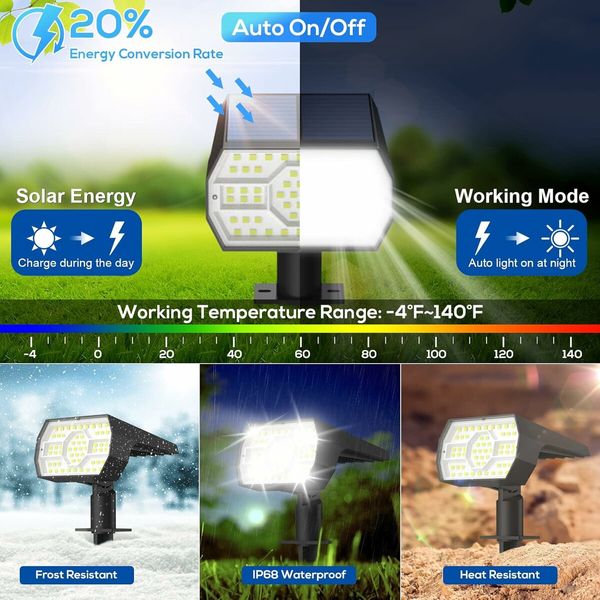 4 Pack Solar Lights Outdoor Waterproof IP68, 56 LED 3 Lighting Modes Solar Powered Garden Yard Spot Solar Lights for Outside Landscape