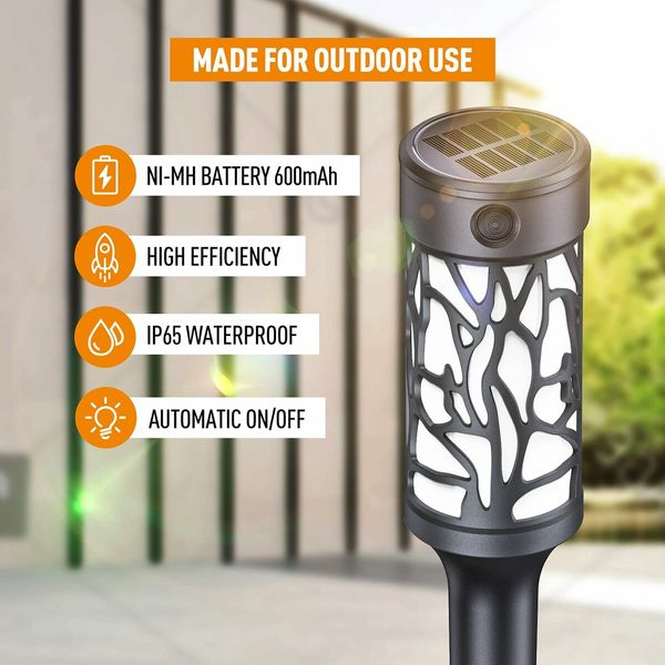 4 Pack Solar Torch with Flickering Flame Waterproof, Solar Powered Garden Lights, LED Flame Pathway Torches Lights for Yard, Patio