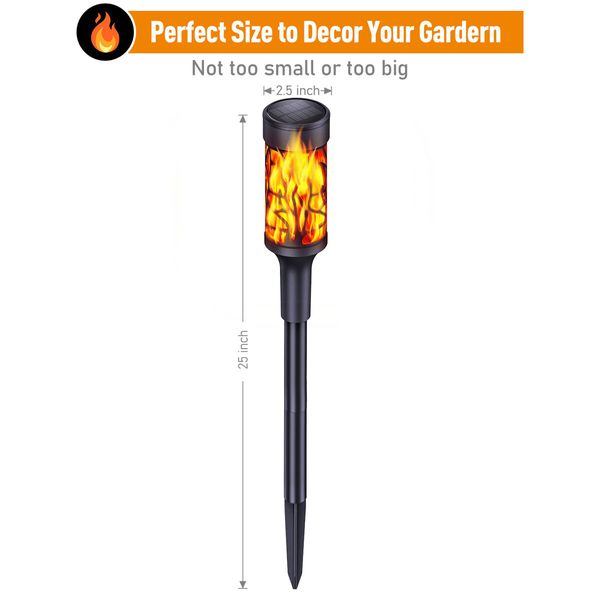 4 Pack Solar Torch with Flickering Flame Waterproof, Solar Powered Garden Lights, LED Flame Pathway Torches Lights for Yard, Patio