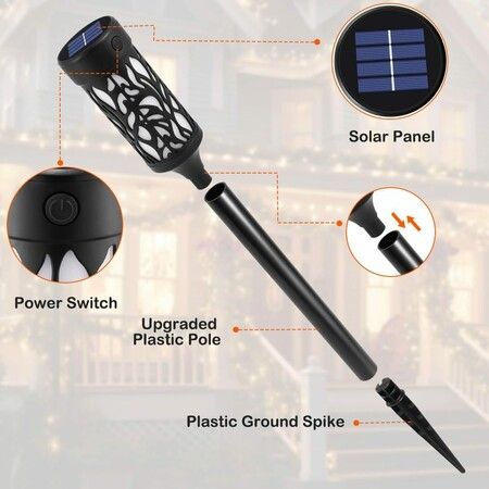 1 Pack Solar Torch with Flickering Flame Waterproof, Solar Powered Garden Lights, LED Flame Pathway Torches Lights for Yard, Patio