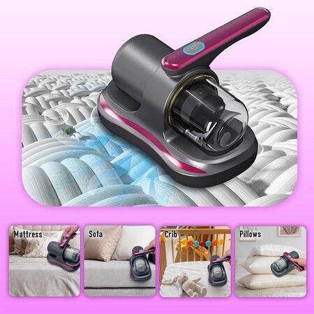 Handheld Bed Vacuum Cleaner with UV Light, Ultrasonic & Heating Tech, Cordless Vacuum for Mattress, Sofa, Pet Hair, Carpets