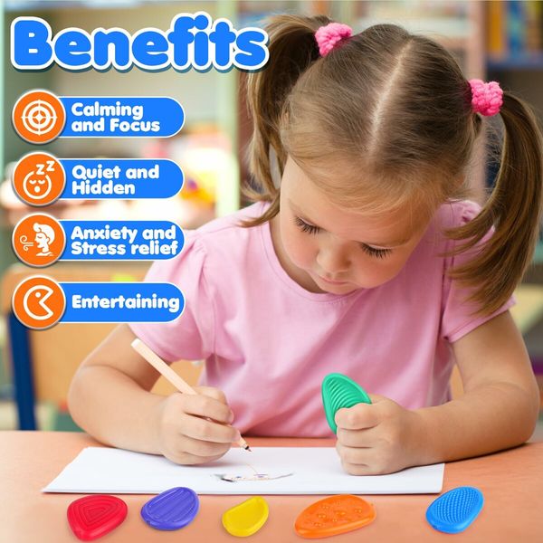 Fidget Toys Sensory Stone,Textured Soft Worry Stone for Autism Kids Calming,Fidget Stress Toys,Small Prizes Fidget Toys,6 Pack