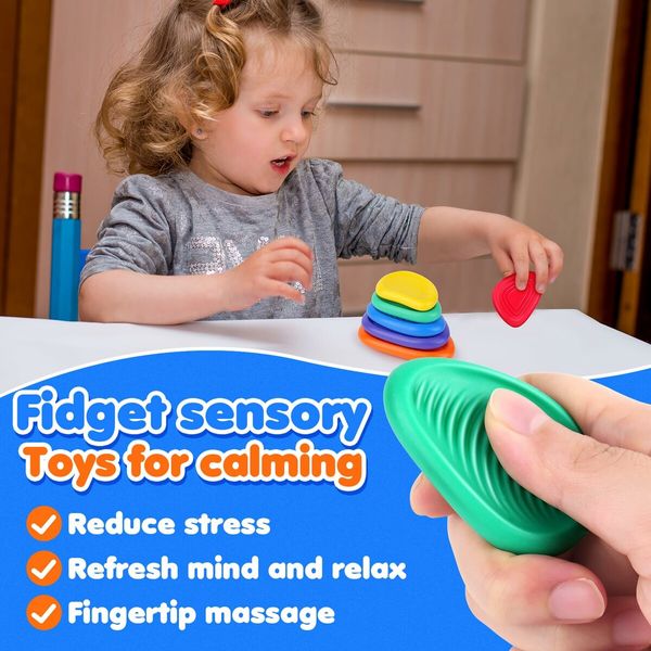Fidget Toys Sensory Stone,Textured Soft Worry Stone for Autism Kids Calming,Fidget Stress Toys,Small Prizes Fidget Toys,6 Pack
