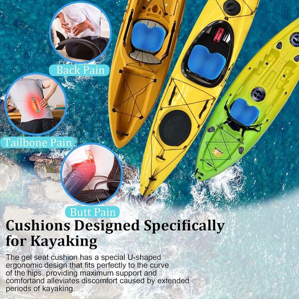 Anti Slip Kayak Seat Cushion, Waterproof Thicken Gel Boat Kayak Canoe Rowing Stadium Pad, Blue