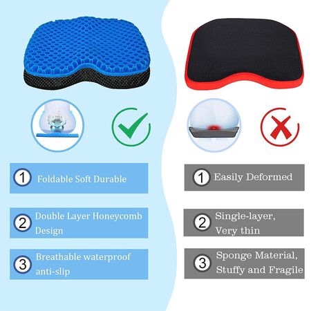 Anti Slip Kayak Seat Cushion, Waterproof Thicken Gel Boat Kayak Canoe Rowing Stadium Pad, Blue