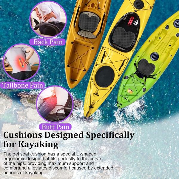 Anti Slip Kayak Seat Cushion, Waterproof Thicken Gel Boat Kayak Canoe Rowing Stadium Pad, Black