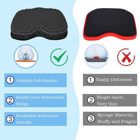 Anti Slip Kayak Seat Cushion, Waterproof Thicken Gel Boat Kayak Canoe Rowing Stadium Pad, Black