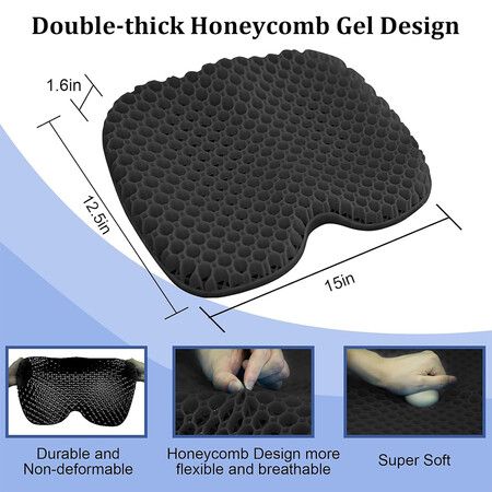 Anti Slip Kayak Seat Cushion, Waterproof Thicken Gel Boat Kayak Canoe Rowing Stadium Pad, Black