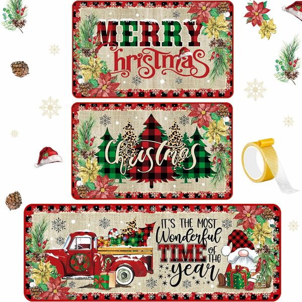 3 Pcs Merry Christmas Kitchen Mat Washable Rug Non Slip Doormat Waterproof Farmhouse Holiday Decor for Home Floor Office Bathroom