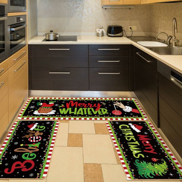 3 Pcs Christmas Kitchen Mat Washable Rug Non Slip Doormat Waterproof Farmhouse Holiday Kitchen Decor for Home Floor Office