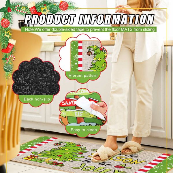 3 Pcs Christmas Kitchen Rugs Lime Green Door Mat Non Slip Believe Floor Rug Farmhouse Decorations for Home Floor Office