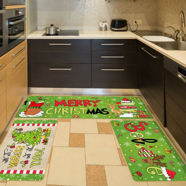 3 Pcs Christmas Kitchen Rugs Lime Green Door Mat Non Slip Believe Floor Rug Farmhouse Decorations for Home Floor Office