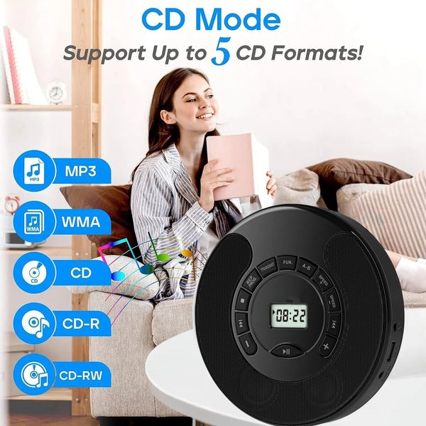 Rechargeable Portable CD Player MP3 With Dual Bluetooth Dual Speakers LCD Display For Car Home AUX USB Mode Color Black