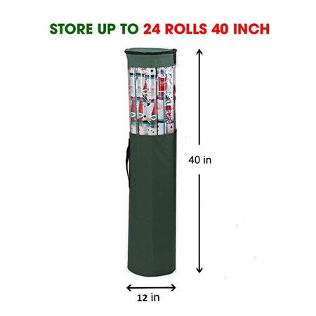 Green 24 Roll Christmas Wrapping Paper Storage Bag 40 Inch Heavy Duty Polyester PVC Clear Organizer with Handles