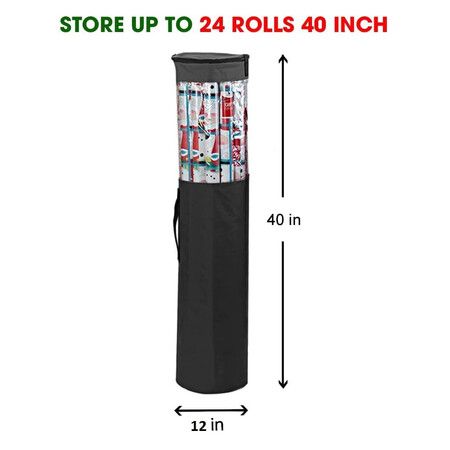 Black 24 Roll Christmas Wrapping Paper Storage Bag 40 Inch Heavy Duty Polyester PVC Clear Organizer with Handles