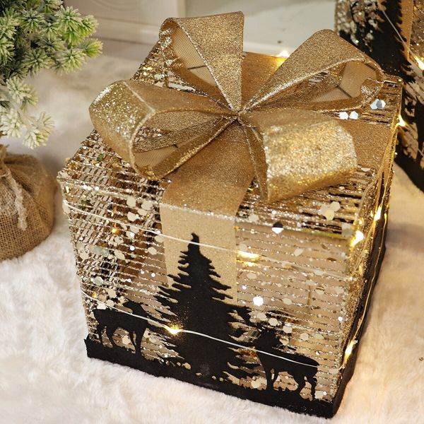 Set of 3 Christmas Light Gift Boxes Decorations LED Light Up AAA Battery Power Tree Ornament Indoor Outdoor Holiday Party Home Yard Size 15CM 20CM 25CM