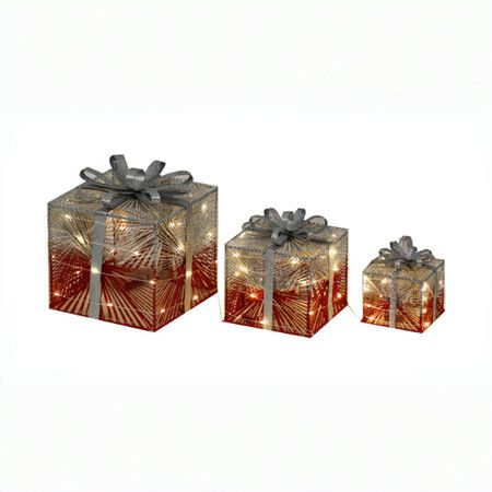 Set of 3 Christmas Light Gift Boxes Decorations LED Light Up AAA Battery Power Tree Ornament Indoor Outdoor Holiday Party Home Yard Size 15CM 20CM 25CM