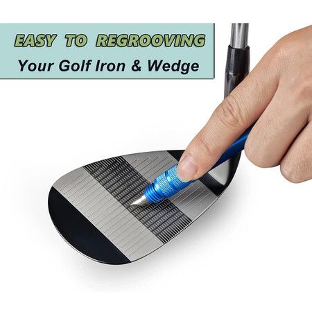 Golf Wedge Groove Sharpener Tool, Golf Club Sharpener, Aluminum Alloy Shaft Golf Club Groove Cleaner, Blue