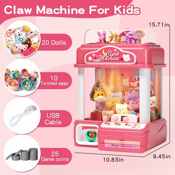 Kids Claw Machine,Large Candy Vending Grabber,Prize Dispenser Toys,Electronic Claw Game Machine for Party Birthdays with Lights Sound,Includes 30 Toys and 25 Game Coins