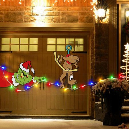 LED Grinches Outdoor Christmas Decorations Fence Yard Decorations 3M LED Lights BATTERY POWER Yard Signs  for Christmas Holiday Garden