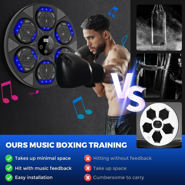 Music Boxing Machine,Home Wall-Mounted Training Gear with Gloves,Boxing Training Punching Equipment with Blutooth,Fitness and Reflex Improvement