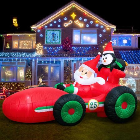 Stockholm Christmas Lights SANTA RACE CAR Inflatable Lights Cool White LEDs