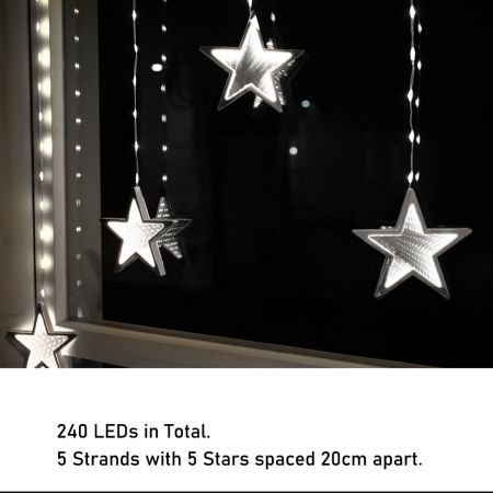 Stockholm Christmas Lights STAR Curtain Lights 240 Cool White LEDs Indoor