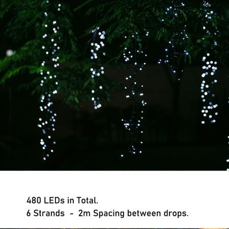 Stockholm Christmas Lights SOLAR TREE Curtain Lights Cool White LEDs Outdoor Use